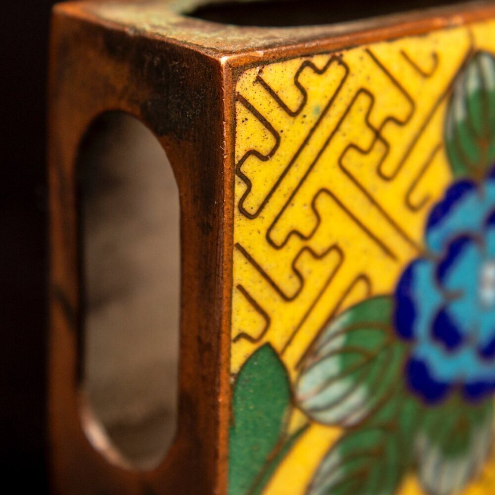 Vintage Cloisonné Enamel Copper Matchbox Holder With Floral Design - Picture 6 of 7